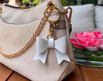 Mini Nappa Leather Bow Keychain – Personalized Purse Charm, Handmade Bag Accessory, Gift for Her