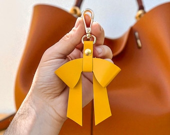 Nappa Leather Bow Keychain – Handmade Bag Charm, Personalized Gift for Her, Droopy Style Leather Accessory