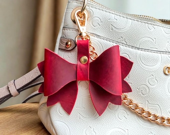 Structured Nappa Leather Bow Bag Charm & Keychain – Handmade Luxury Purse Accessory – Modern Leather Statement Gift Her