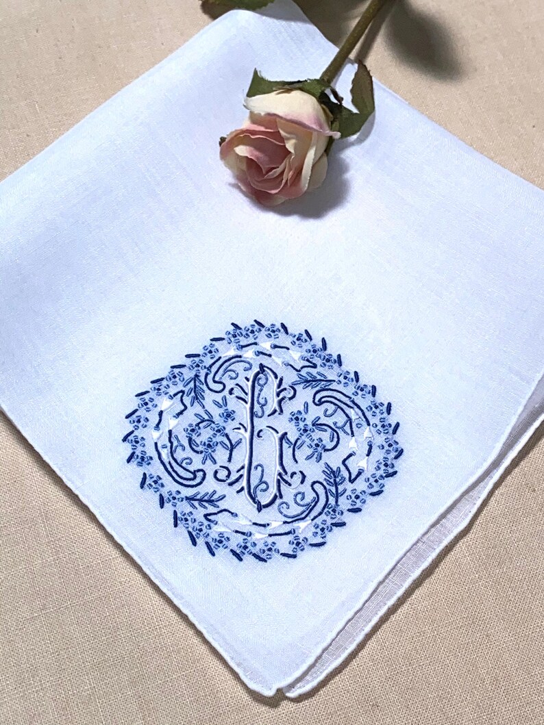 Vintage White Hanky with a Blue Initial G Handkerchief Hankie