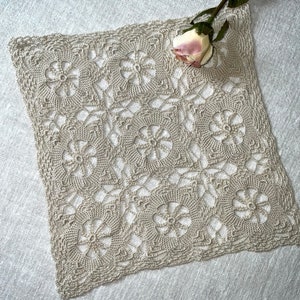Vintage Square Beige Crochet Dresser Scarf Doily
