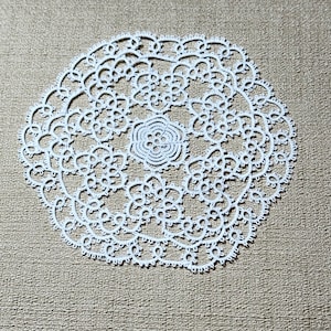 Antique Round Tatted White Small Doily