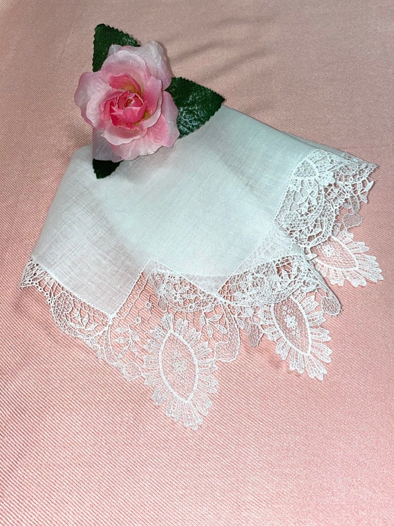 Vintage White Lace Wedding Hanky - Hankie  Bridal… - image 5