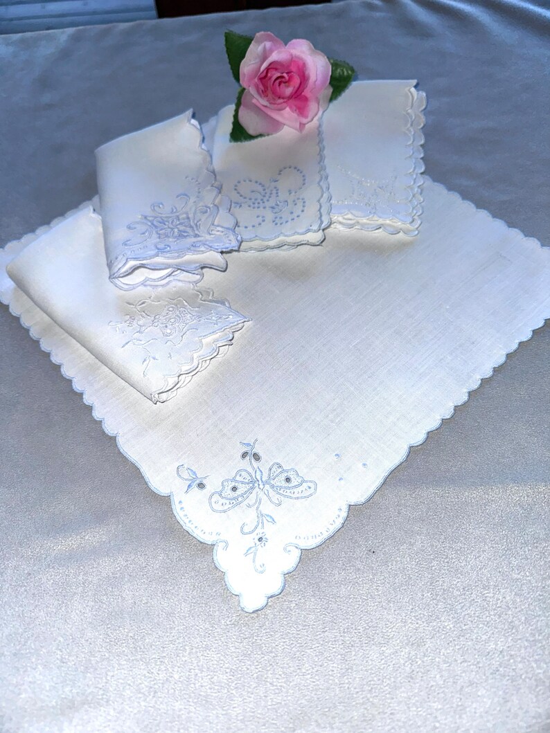 5 Assorted Vintage Linen Napkins With Embroidery Reusable Sustainable