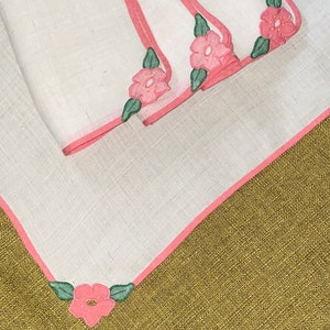 4 Vintage Pink and White Napkins with Applique and Embroidery Reusable Sustainable