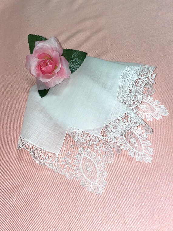 Vintage White Lace Wedding Hanky - Hankie  Bridal… - image 4