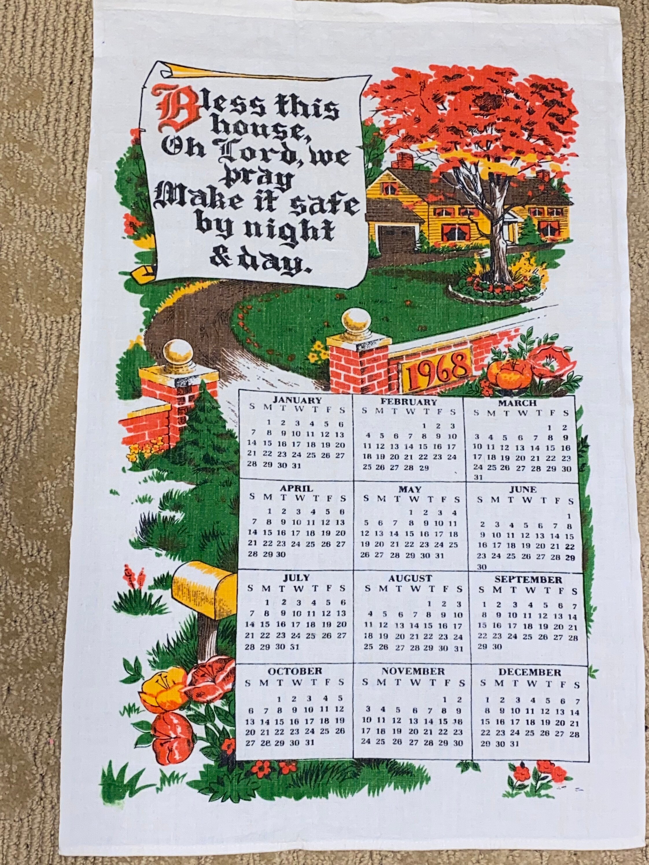 Vintage Calendar 1968 Linen Towel - Etsy