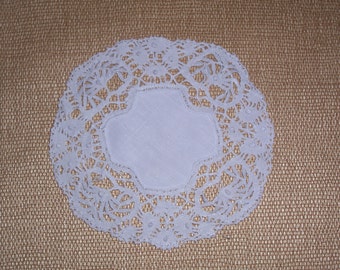 Antique Linen Doily with a Hand Made Lace Edge