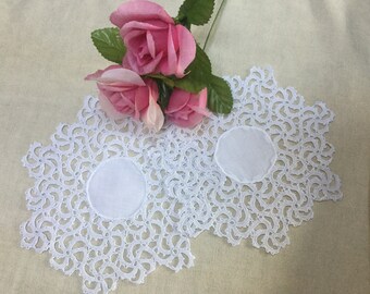 2 Antique Linen Round Doilies with a Lace Edge