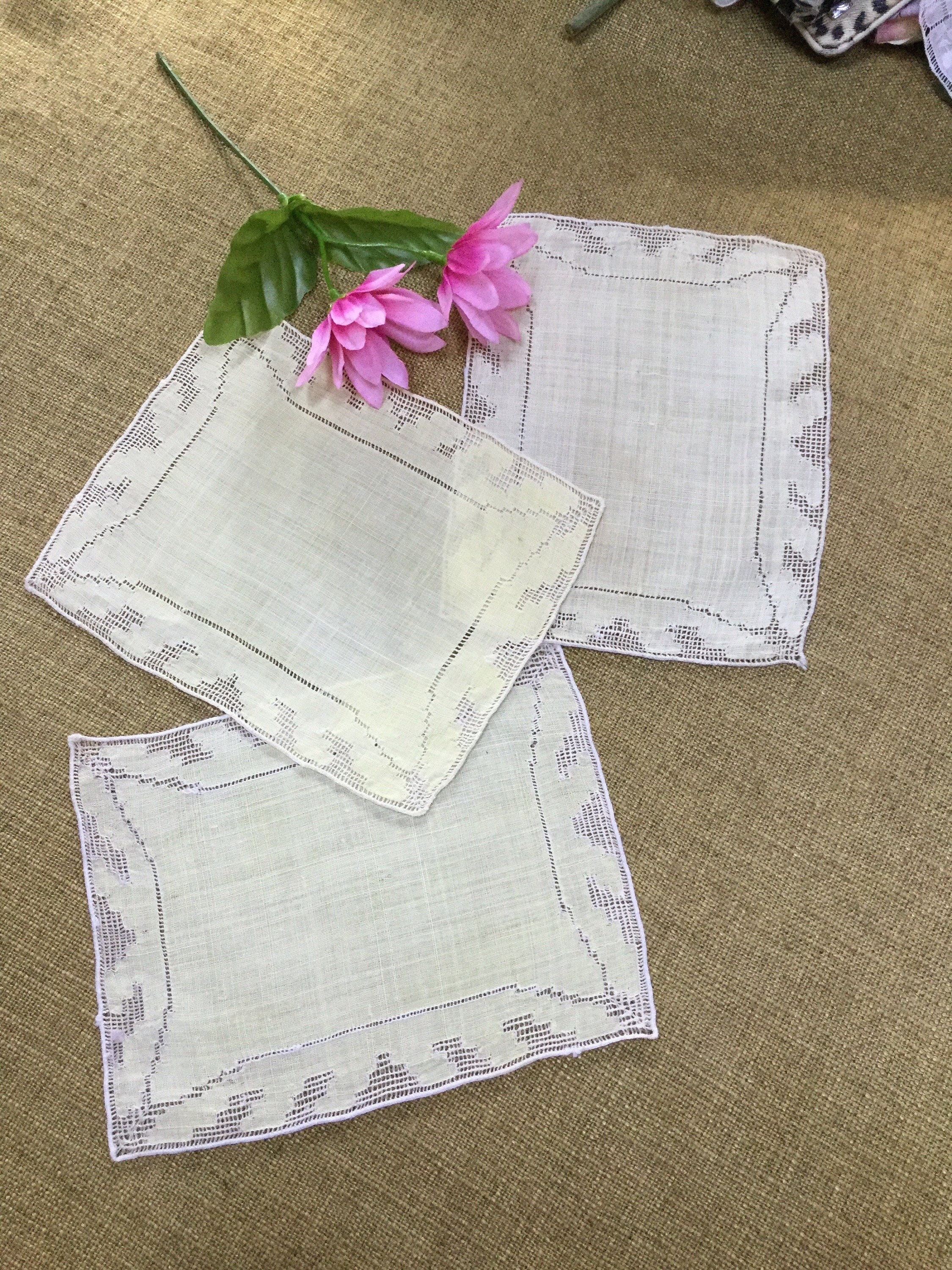 3 Vintage Cocktail Napkins from the 1950s Yellow and Linen