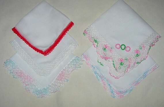 Lot of Five Vintage White Handkerchiefs With Crochet Edges  display picture 2