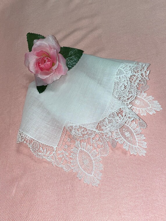 Vintage White Lace Wedding Hanky - Hankie  Bridal… - image 2