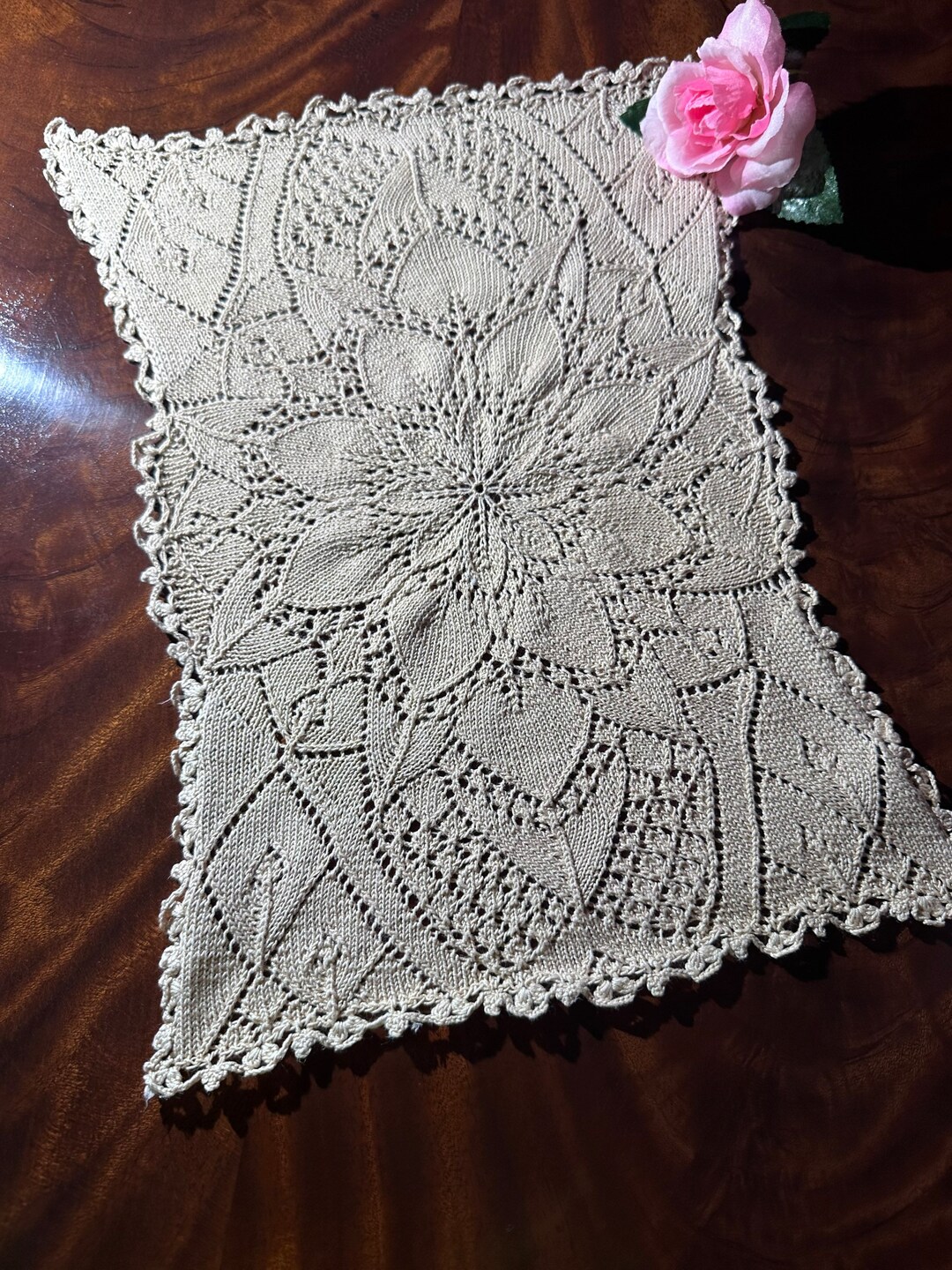 Vintage Ecru Knitted Lace Dresser Scarf Doily Etsy