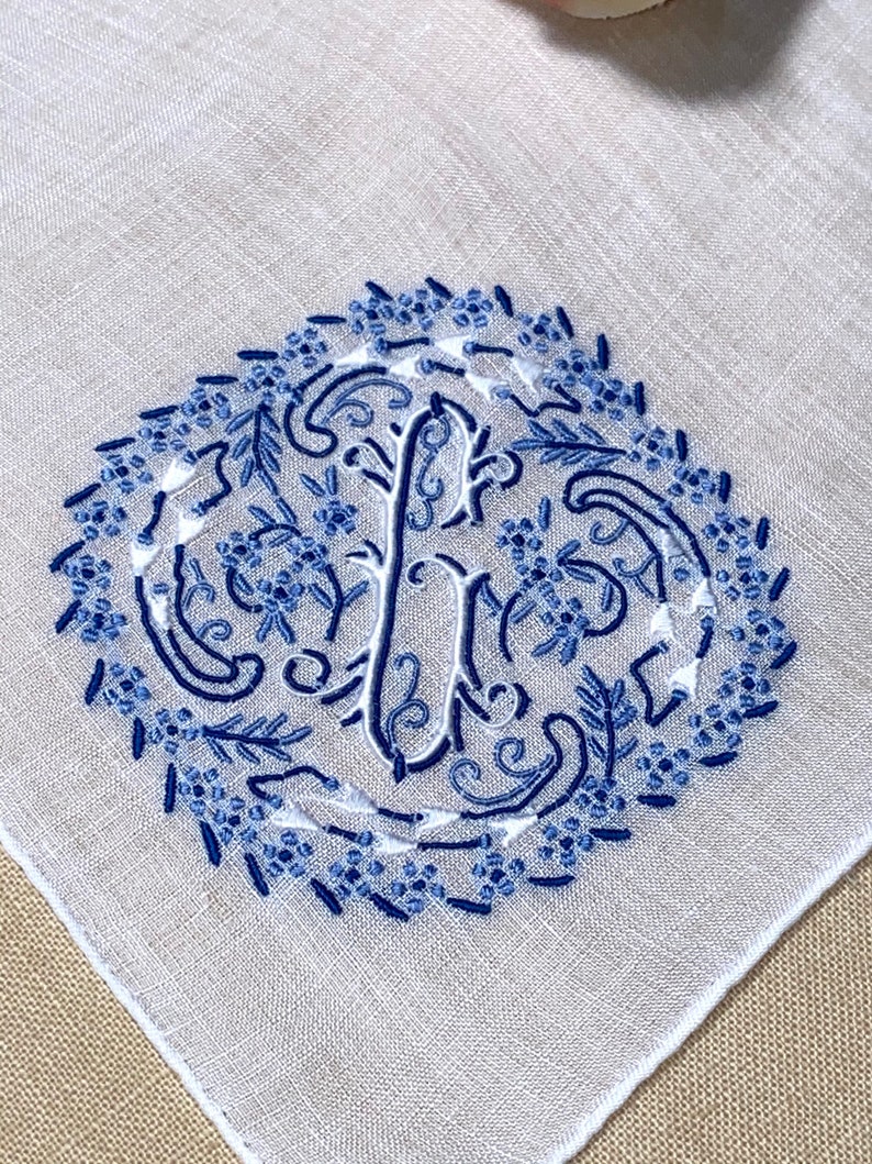 Vintage White Hanky with a Blue Initial G Handkerchief Hankie