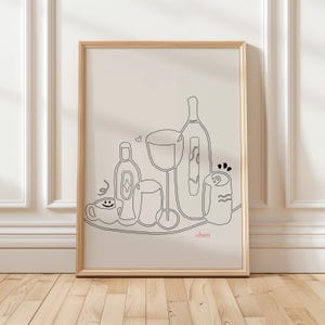 Cheers Print | Funky Wall Art Wine Coffee Illustration | Uroczy plakat z drinkiem | Nowoczesny kuchenny wózek barowy Art | Zabawny projekt Minimalistyczna estetyka