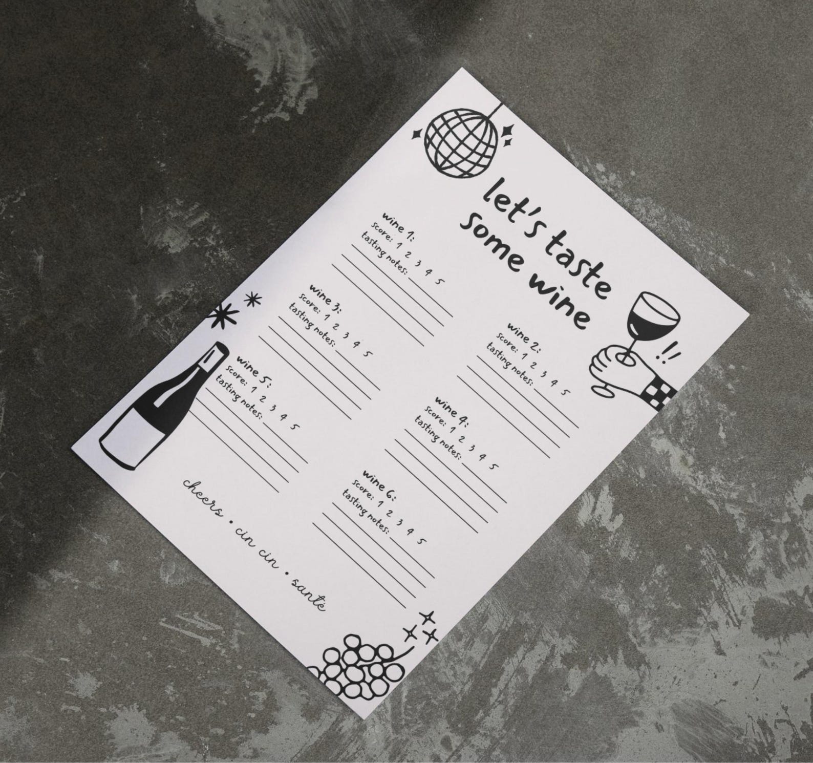 Wine Tasting Scorecard • wine Night Date • instant Download • Wine ...