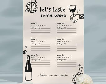 Wine Tasting Scorecard • Wine Night Date • Instant Download • Wine Party Tasting Sheet • Blind Tasting Game • Two Sizes Included