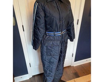 Vintage 80er Jahre Sears Sports Center Quilted Navy Ski Jumpsuit Blau Weiß Schwarz Trim