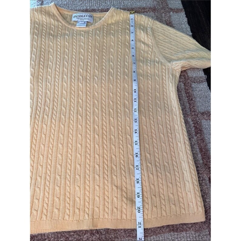 Vintage Pendleton Pale Yellow Cable Knit Short Sleeve Sweater Size Medium Petite image 7
