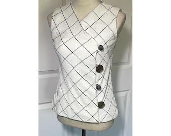 Vintage White Fitted Vest Top Statement Eclectic Buttons Small