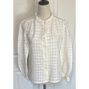 Vintage Lois Anderson for Tannerway Ivory Windowpane Button Down Shirt Medium