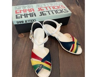Vintage Enna Jetticks Regenbogenfarbene Riemchensandalen, Größe 6,5