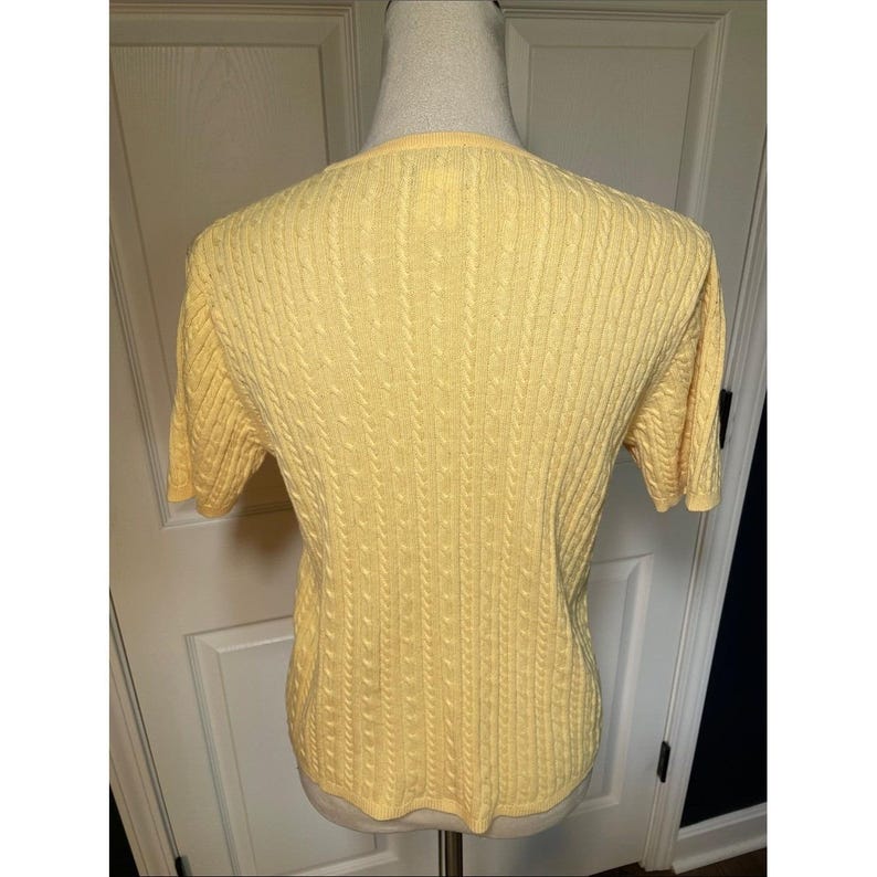 Vintage Pendleton Pale Yellow Cable Knit Short Sleeve Sweater Size Medium Petite image 4
