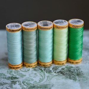 Sewing Thread - Green Cotton Thread - One Spool 110 yds - Gutermann Cotton Thread #7970, 7730, 7850, 8975, 7920