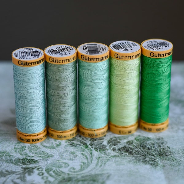 Sewing Thread - Green Cotton Thread - One Spool 110 yds - Gutermann Cotton Thread #7970, 7730, 7850, 8975, 7920