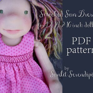 Waldorf Doll Smocked Sun Dress PDF Pattern 12&quot; 14&quot; 16&quot; Doll Sewing Pattern PDF