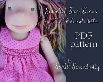 Waldorf Doll Smocked Sun Dress PDF Pattern 12" 14" 16" Doll Sewing Pattern PDF