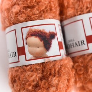 Copper boucle mohair doll hair yarn.