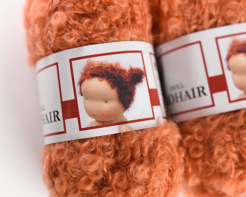Copper boucle mohair doll hair yarn.