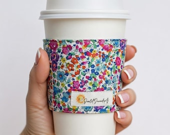 Handmade Reusable Floral Coffee Sleeve Quilted Cup Cozy Wildflower Print Gift