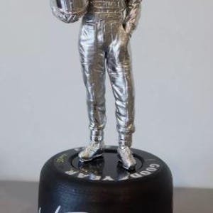 Ayrton Senna SILVER Figure & Tyre Statue Display Handmade (SMALL)