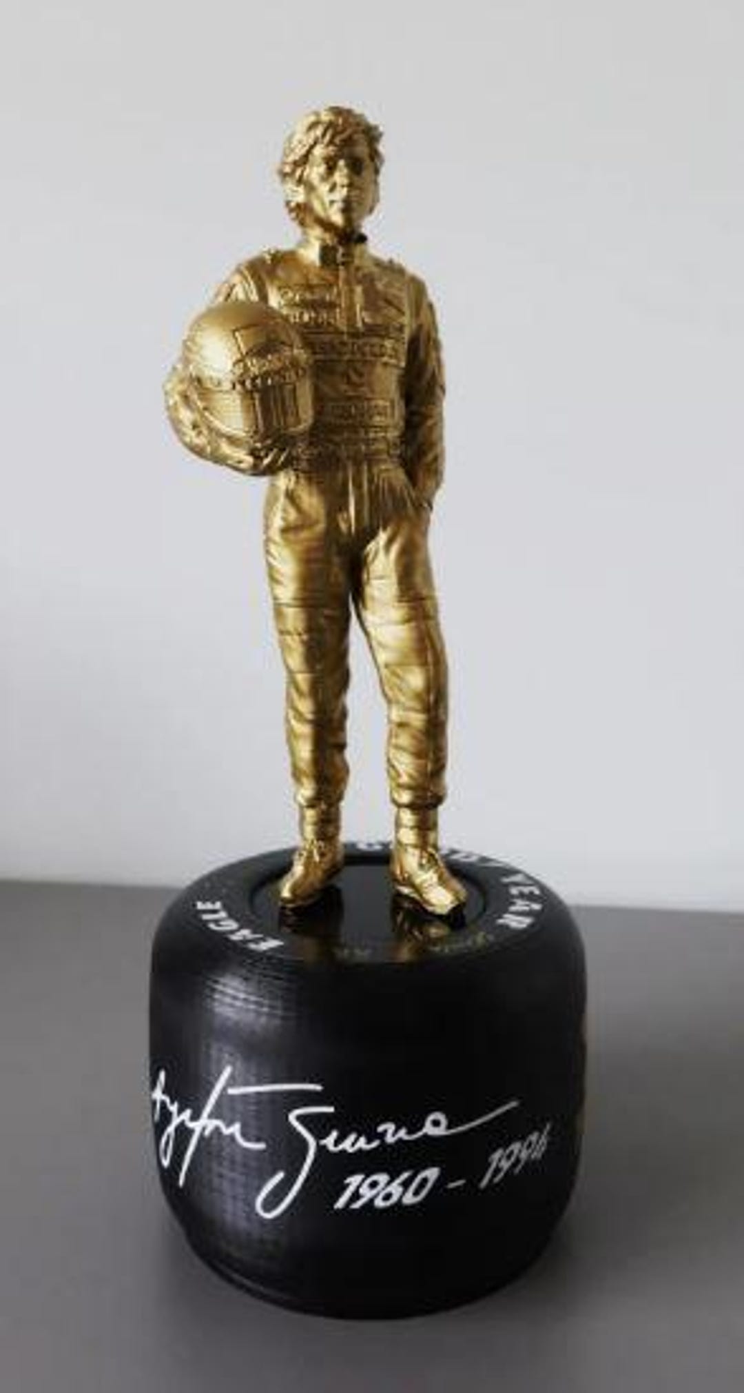 Ayrton Senna GOLD Figure & Tyre Statue Display Handmade