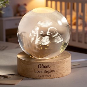 Lámpara de bola de cristal personalizada para ecografías de bebés, luz nocturna LED para fotos de ecografías de bebés, regalo para baby shower, recuerdo de ecografía de bebé, luz nocturna para la habitación del bebé.