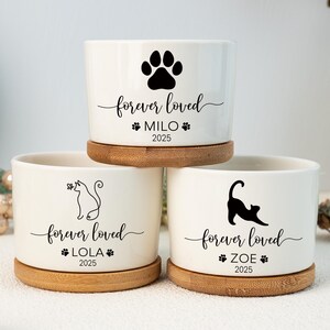 Custom Pet Memorial Ceramic Planter with Bamboo Tray｜Forever Loved Pet Remembrance Pot, Sympathy Gift for Pet Loss