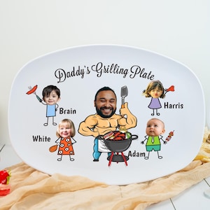 Fathers Day Gift,Personalized Daddy&#39;s Grilling Platter,Grilling Plate with Kid&#39;s Photos and Names,BBQ Gift for Grandpa,Birthday Gift for Dad