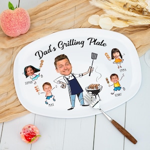 Dad Grilling Plate with Kid&#39;s Photos and Names,Custom Daddy&#39;s Grilling Platter,Fathers Day Gift,BBQ Gift for Grandpa,Birthday Gift for Dad