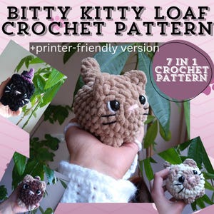 Puede incluir: Un patrón de crochet para hacer siete diferentes amigurumi de pan de gato. El patrón incluye instrucciones para hacer un gatito negro, un gatito marrón, un gatito blanco, un gatito calico, un gatito atigrado, un gatito gris y un gatito jengibre. El patrón está disponible en una versión para imprimir.
