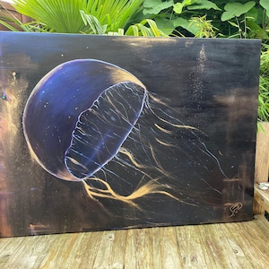 Oil painting jellyfish dark unique picture