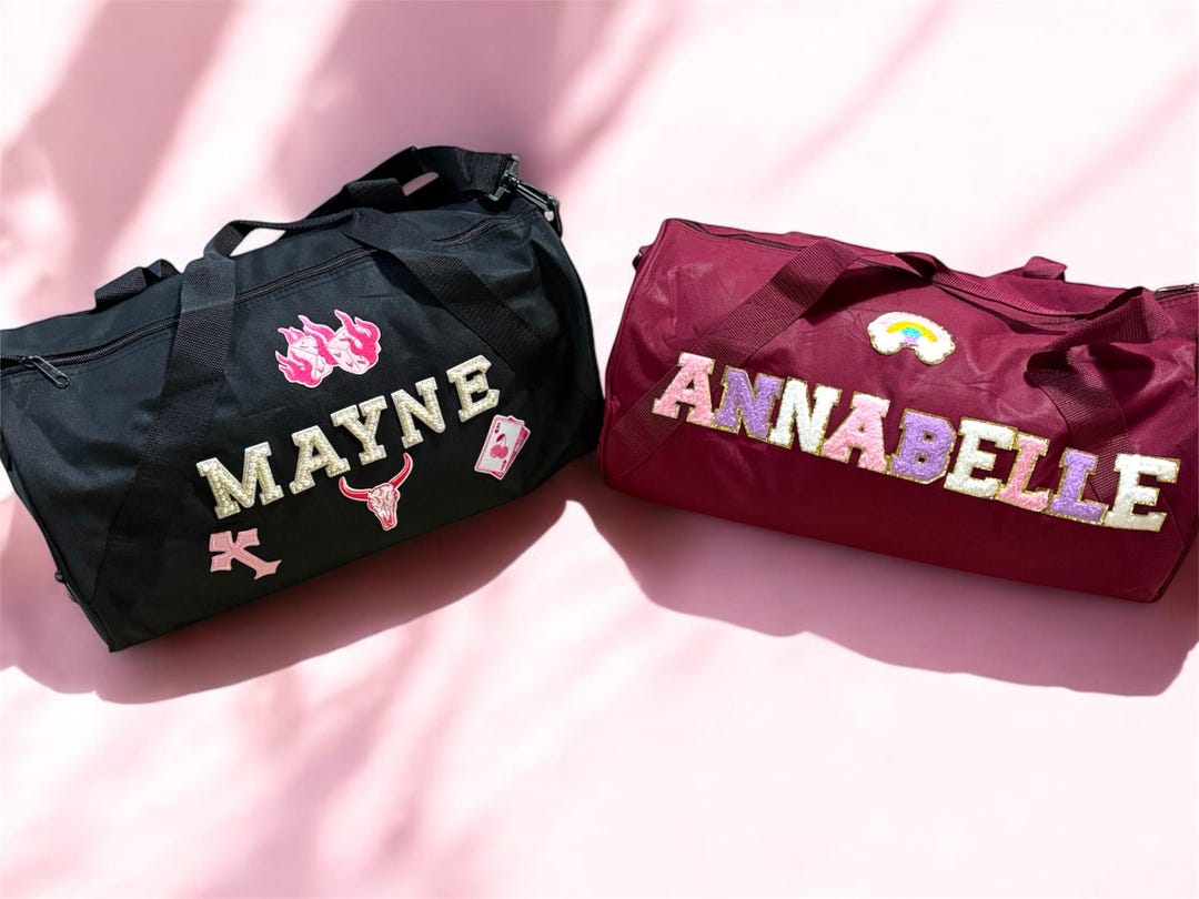 Custom Chenille Patch Duffle Bag - Personalized Name Travel Bag - Gym ...
