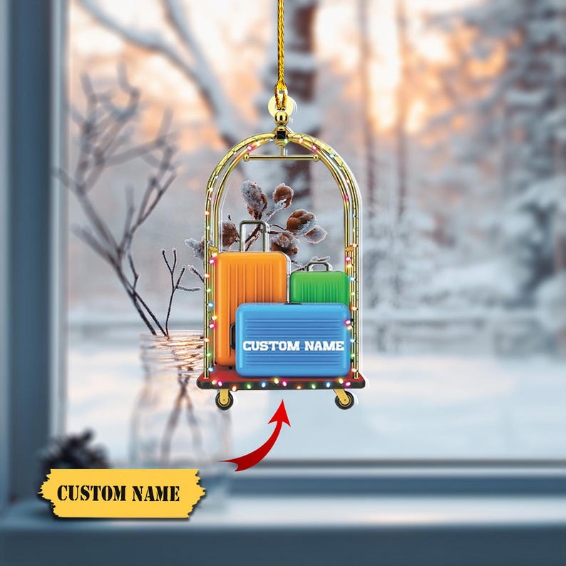 Custom Name Luggage Ornament FLAT 2D Personalized Suitcase Christmas