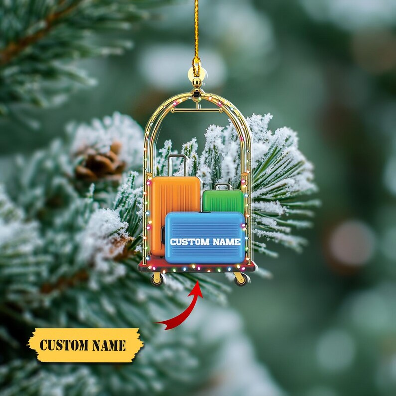 Custom Name Luggage Ornament FLAT 2D Personalized Suitcase Christmas
