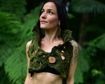 Felt Pixie Vest-Woodland Top- Forest Costume-Festival Wear-Nymph Out Fit-Wool Vest-Elf Top-Burning Man-Tree Costume-Wearable Art- OOAK