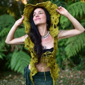 Felt Pixie Costume-Tree Roots Costume-Woodland Nymph Of The Forest Vest-Curly Tipped Hooded Vest-Woodland Costume-Pixie Costume OOAK