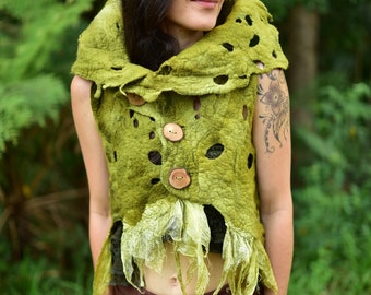 festival clothing gypsy style unisex vest tree of life cosplay felt tree vest ooak felt clothing FELT PIXIE VEST fairy felt clothing