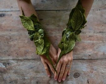 Felt Forest Leaf Wrist Cuffs-Wrist Cuffs-Felt Arm Cuffs-Fantasy Costume-Fairy Costume-Woodland Leaf Costume-Leaf Cuffs-Leaf OOAK