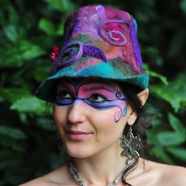 Felt Fairy Butterfly Leaf And Spiral PIxie Hat OOAK